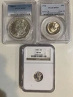 New Listing3 Slab Lot NGC & PCGS Silver 1884 0 Morgan Dollar, Quarter & Mercury Dime Coins