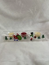 RARE LS Arts Santa & Snowman Christmas Tube 3 Candle Holder Art Glass VHTF