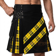 Black Cotton Macleod Of Lewis Tartan Hybrid Utility Scottish Kilt For Men