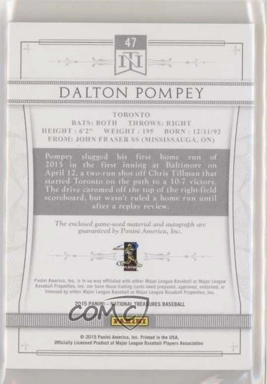 2015 National Treasures Rookie Silhouette Purple /49 Dalton Pompey #47 Auto RC - Image 2 of 2