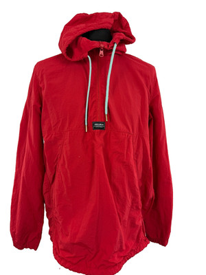 Pull & Bear Windbreaker Medium 38-40 in rot Nylon Quarter Zip Kapuze Langarm