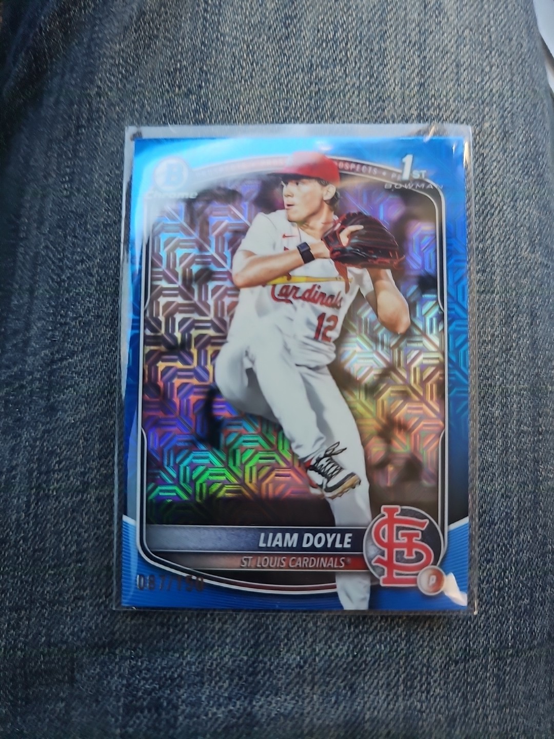 2025 Bowman Draft Liam Doyle Chrome Blue Mojo Refractor 1st #/150 Cardinals