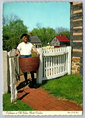 #ad Postcard Craftsman at Old Salem Winston Salem NC Miksch Tobacco Shop Garden $12.95