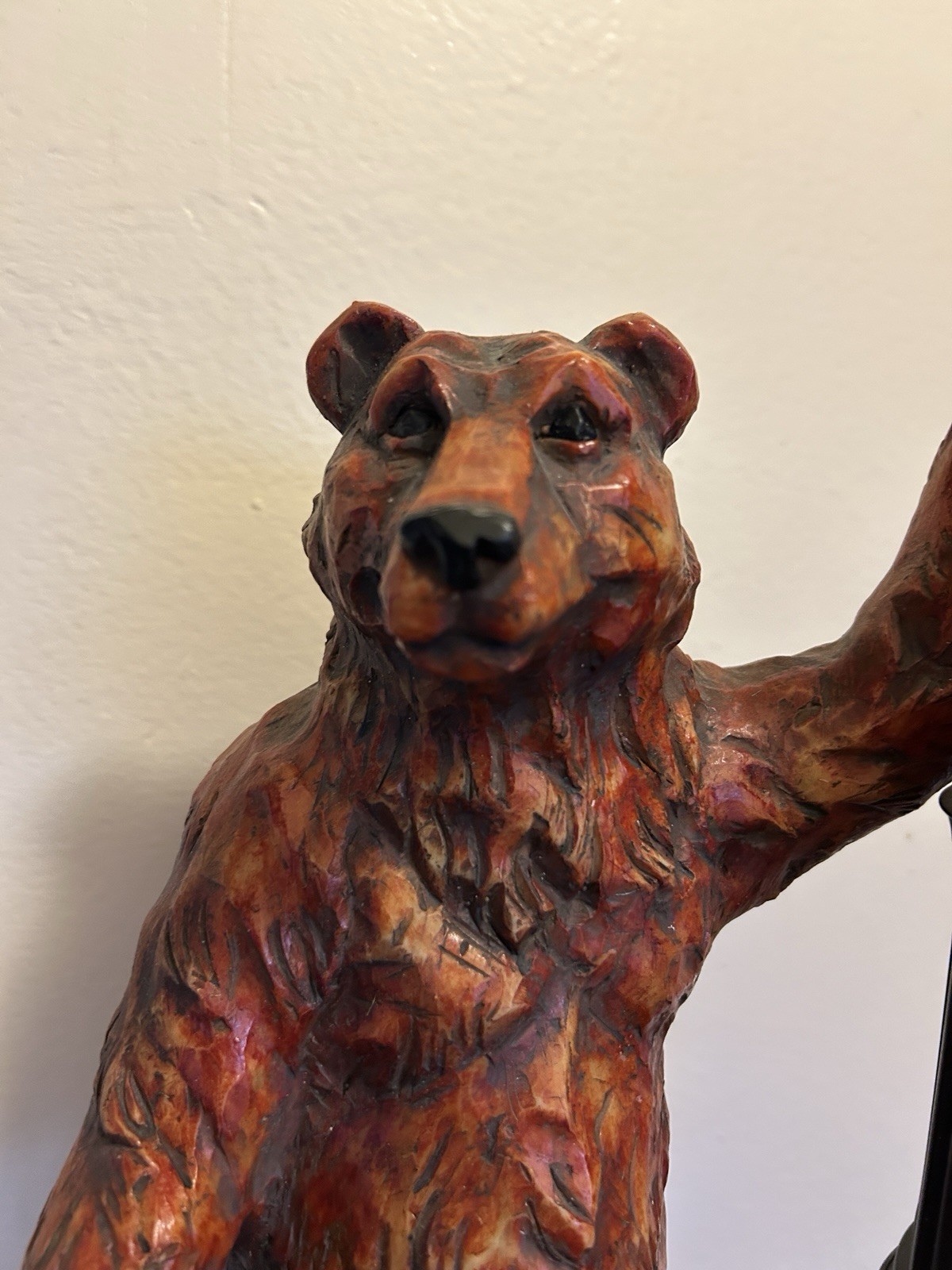 VTG Black Forest Bear Lamp Holding Lantern Hand Painted Resin Cabin