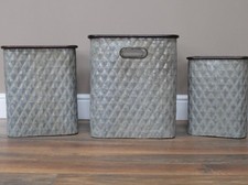 Set Of 3 Galvanised Metal Zinc Tub Planters Large Square Dolly Garden Drum Pots