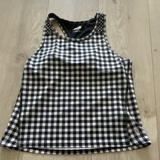 Avia Women's Black White Gingham Stretch Racerback Tank Scoop Neck Size L
