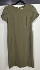 NWT Calvin Klein Women's Olive Green Tulip Sleeve Sheath Dress Size 12