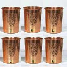 Copper Tumblers Set of 6 300ML  Ayurvedic Drinking Glass For Health & Daily Use
