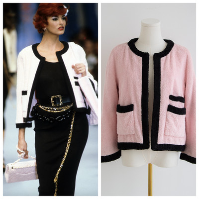Chanel Vintage Spring/Summer 1992 Pink Black Cotton Terry Jacket