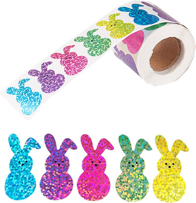 500 PCS Easter Stickers Roll, Laser Colorful Bunny Stickers, Eggs, Cards, Gifts,