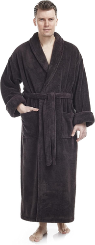Men'S Shawl Collar Full Length Tall Long Fleece Robe, Turkish Bathrobe - Picture 6 of 12
