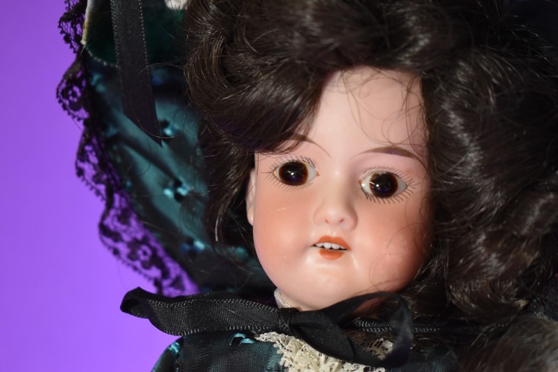 German  17" Bisque 390  Doll w/Leather Body, Beautiful Lady's Garments Dress