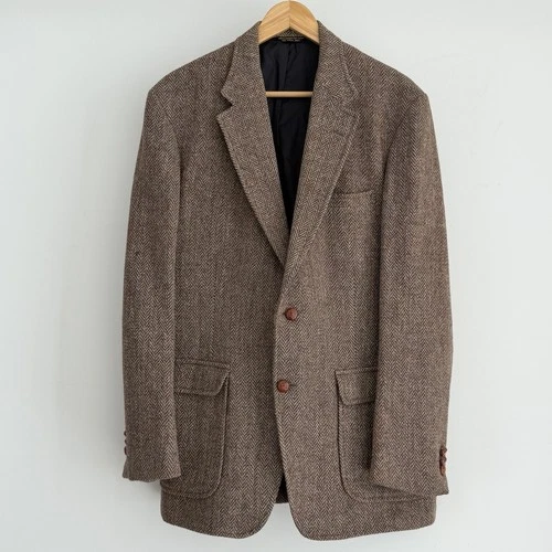 Vintage Harris Tweed Blazer Mens 43R Scottish Wool Herringbone Sport Coat USA - product listing photo