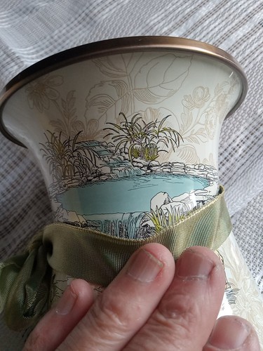 McKenzie Childs Aurora Enamel Vase MacKenzie Ducks House Trees 10" Unused - Picture 6 of 8