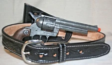 Cap Gun Set Leather Holster and Belt Set with Toy Cap Guns BLACK Brand New