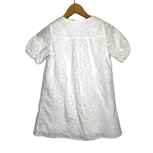 Zara Kids Girls White Cotton Eyelet Embroidered Puff Sleeve Button Dress Size 10 - Picture 2 of 12