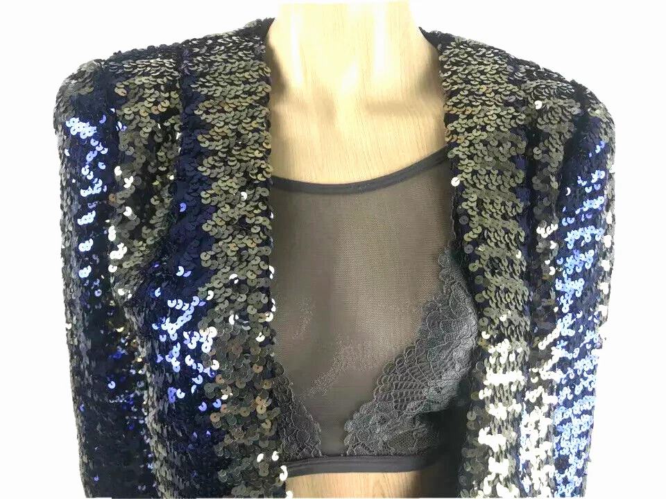 Chaqueta discoteca JoEd Sophisticates vintage años 70 para mujer talla S lentejuelas azul y dorado Foto 2 de 4