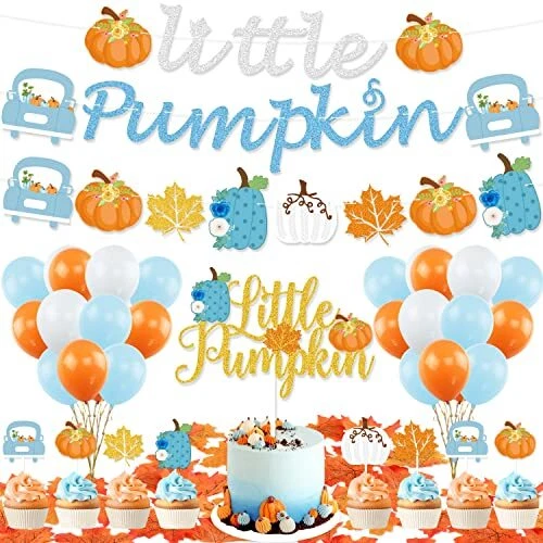 Little Pumpkin Baby Shower Decorations Boy Blue Little Pumpkin