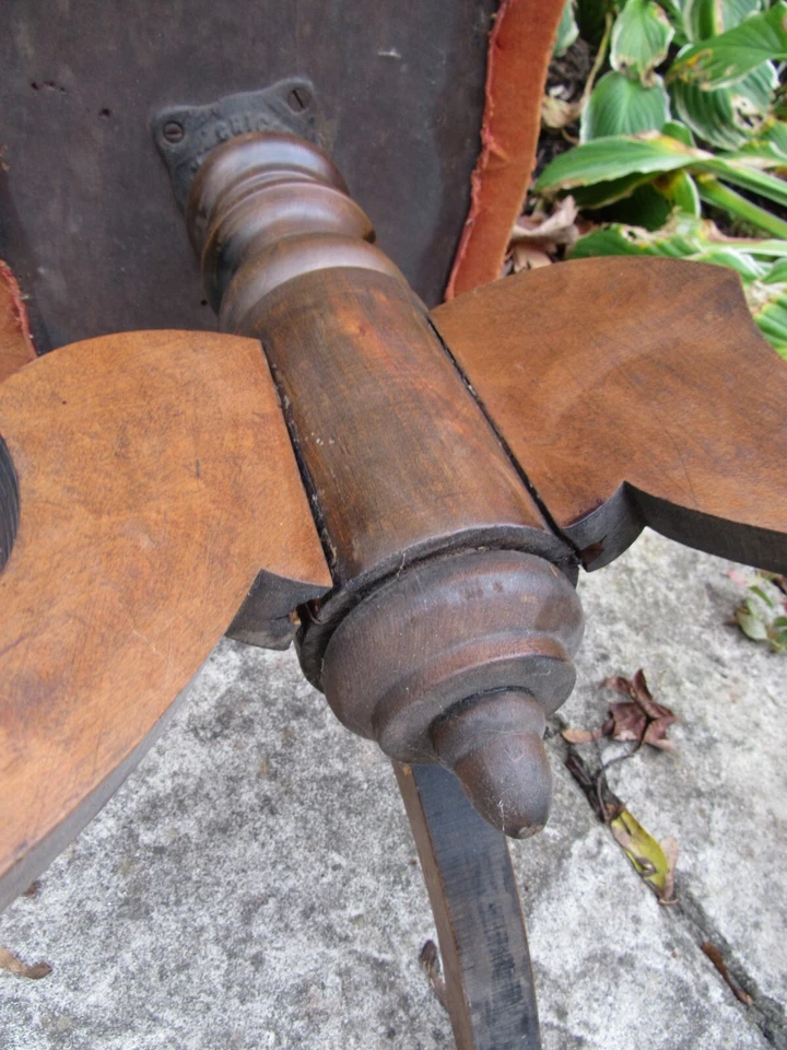 Antique piano stool CAST IRON & WOOD felt "TONK" Chicago New York - Image 3 of 4