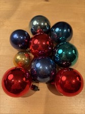 9 Vintage Mercury Glass Christmas Ornaments Made in USA Red Blue Teal Gold