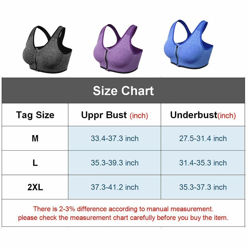 Women High Impact Front Zipper Closure Elastic Straps Padded Sports Bra Workout - Image 4 of 4