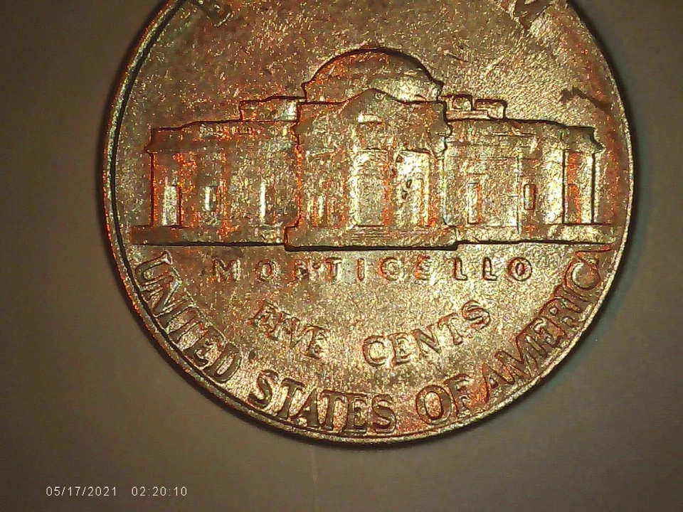1998-D Jefferson Nickel Doubled Die Reverse DDR Die chip on Monticello P5F5 - Image 3 of 4