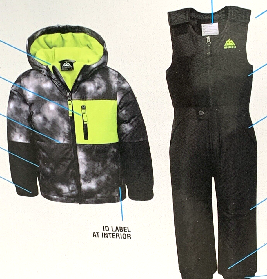Snozu Boys Black Hooded Snow Coat & Ski Bibs Snowsuit Set 4T New eBay