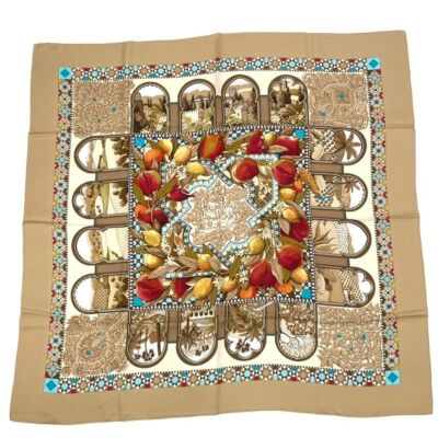 HERMES Carre 90 LES JARDINS D'ANDALOUSIE Silk Scarf Multicolor HERMES Carre 90 LES JARDINS D'ANDALOUSIE Silk Scarf Multicolor