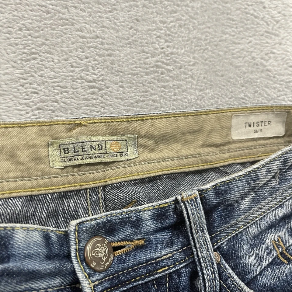 Pantalones de mezclilla ajustados Blend Twister para hombre 30 x 34 azul botón mosca desgastado vintage Y2K Foto 3 de 4