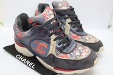 Vintage Chanel Graffiti Blue Suede Leather CC Logo Runway Sneakers 8.5 39 1195