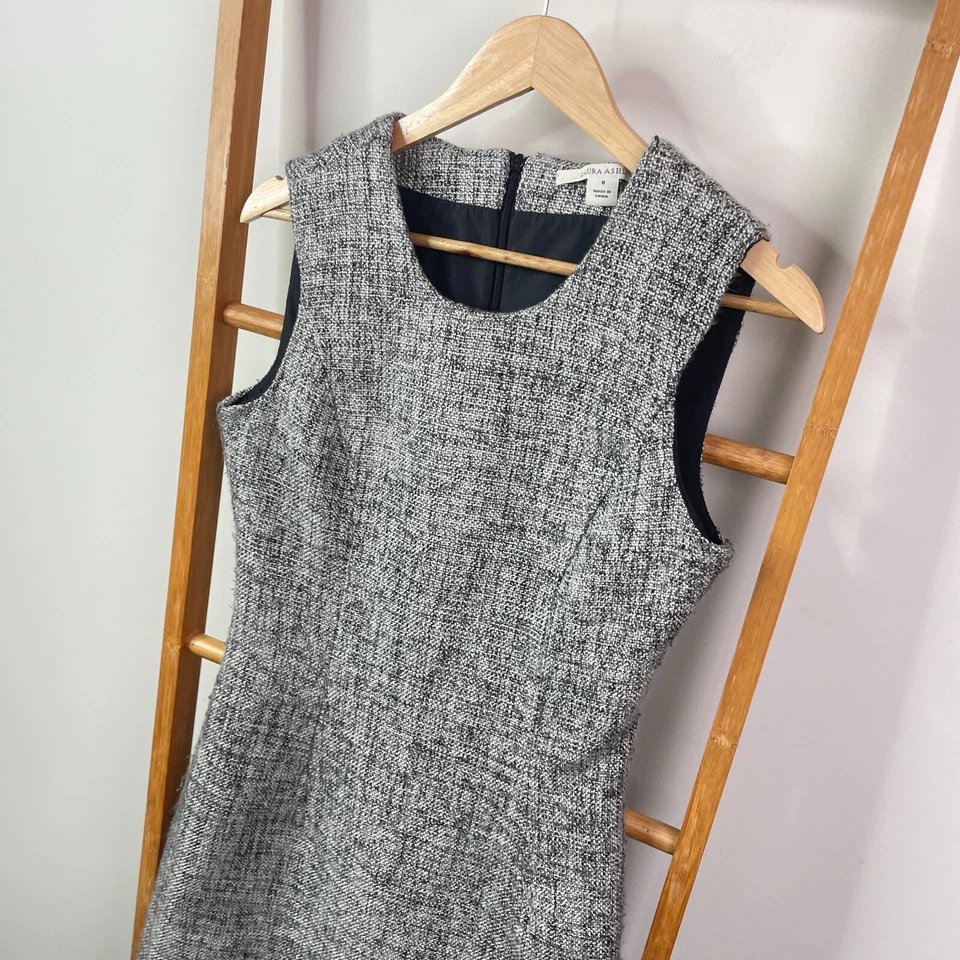 Vestido Vaina Laure Ashley Para Mujer 8 Gris Mezcla Lana Sin Mangas Hasta la Rodilla Forrado Foto 3 de 4