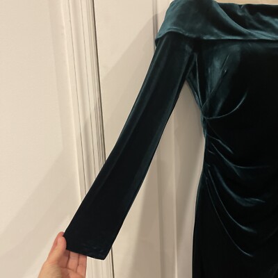 Xscape Dark Green 10 Velvet Solid Party Dress Off Shoulder