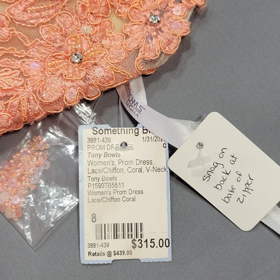 Vestido Tony Bowls Le Gala Naranja Coral Elegante Maxi Sin Mangas NUEVO $439 Para Mujer 8 Foto 3 de 4