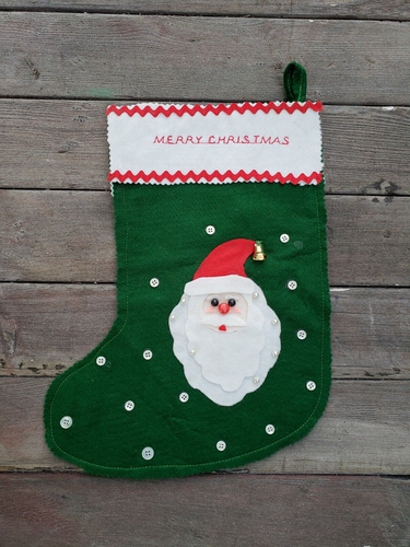 Vintage Santa Claus Christmas Stocking-Green Felt-Rick Rack Trim | eBay