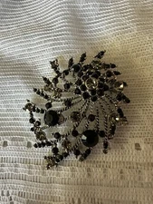 Large Black Rhinestone Brooch Pin Not Signed Jewelry
