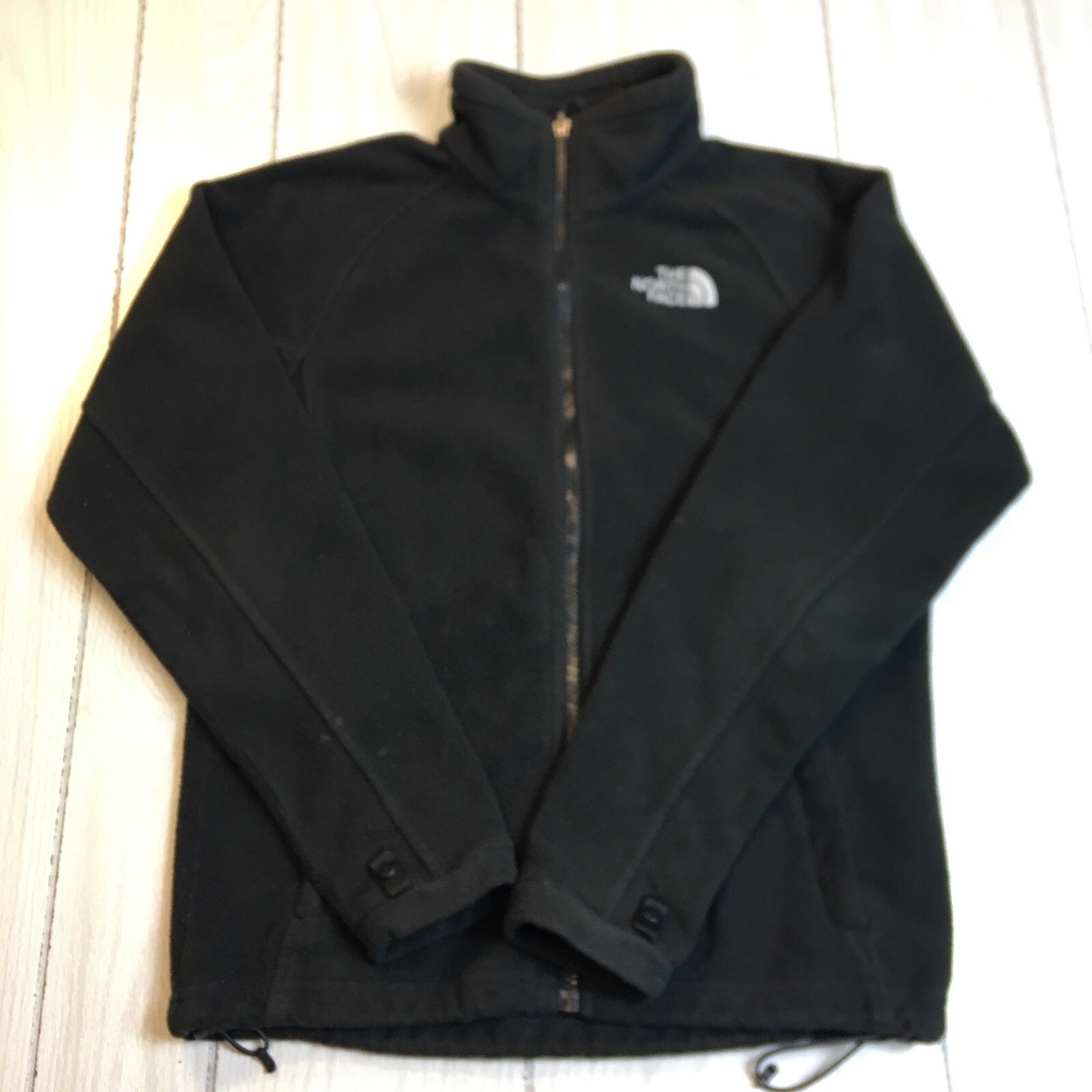 The North Face Womens Fleece Jacket Full Zip Up Mock Neck Logo Black Size S/P