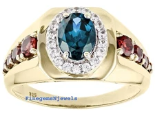 Natural Garnet & London Blue topaz Gemstones 925 Silver 18 k Gold Over Ring #28