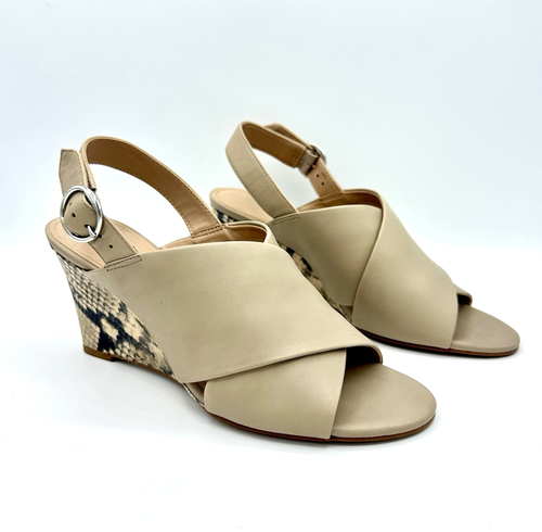Banana Republic Taupe Leather Crossover Wedge Sandals ~Size 7.5~ Snakeskin Heel