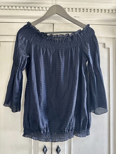 Jewel Changes Silk Navy Blouse Sz P - Picture 2 of 12