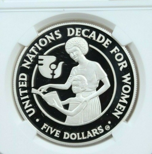 1985 SOLOMON ISLANDS SILVER 5 DOLLARS DECADE FOR WOMEN NGC PF 69 ULTRA CAMEO - Picture 3 of 4