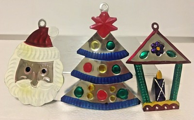 Mexican Christmas Ornament Punched Tin Set Of 3 Santa Tree Candle Folk Art Lg 5 Ebay