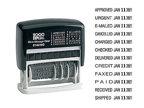 2000 PLUS 12 in 1 Self Inking Date and Message Rubber Stamp Black Ink - Picture 3 of 9