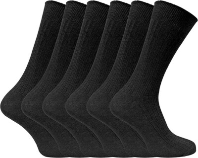 Men's 100% Pure Cotton Rib Socks Comfort Soft Grip Diabetic 6-11 & 11-14 UK