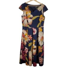 RMLL 10 Fit & flare floral dress Cap sleeves Midi Notched Neck Hidden zipper