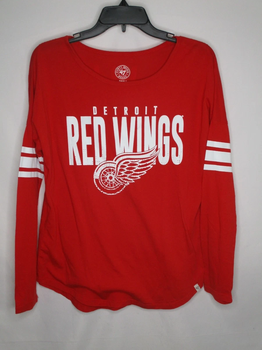 Detroit Red Wings Shirt Women Small Red White Long Sleeve Cotton Blend