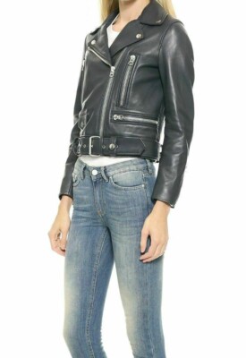 Zayn Leather Womens Real Lambskin Leather BlackMoto Biker Jacket Café Racer Coat