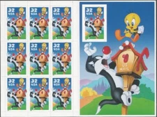 Sheet of 10 stamps - Scott 3205 - 32 cent - Sylvester & Tweety - 1998 - MNH