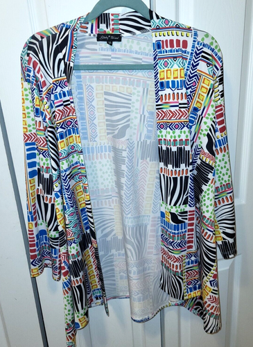 Women Slinky Brand Topper Jacket 1X GUC, Geometrc Multi Color, 3/4 Sleeve, Nice! - Picture 2 of 17