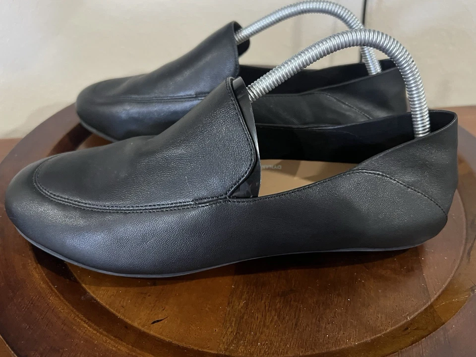 Mocasines FitFlop Allegro de cuero negro aplastado para mujer talla 10 Dynamicush Foto 4 de 4