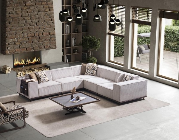Beiges Textil Ecksofa Designer Wohnzimmer SitzmöBel Polstercouch-image